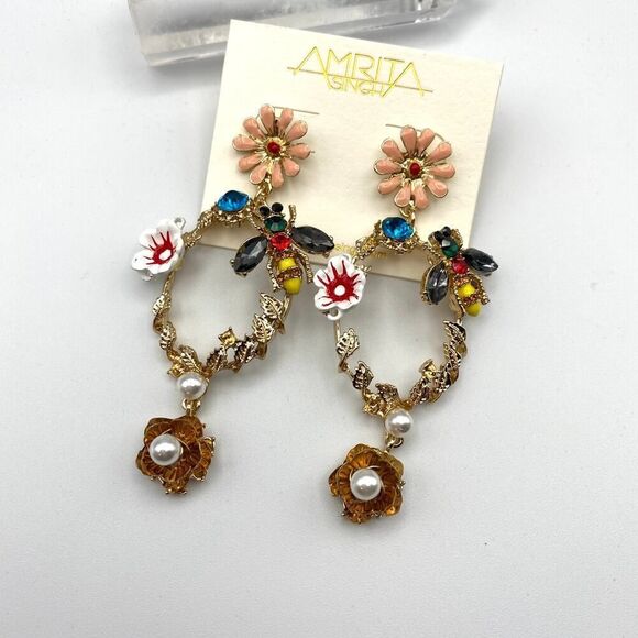 Amrita Singh Meadow Hoop Bee Floral Statement Earrings - Picture 3 of 5